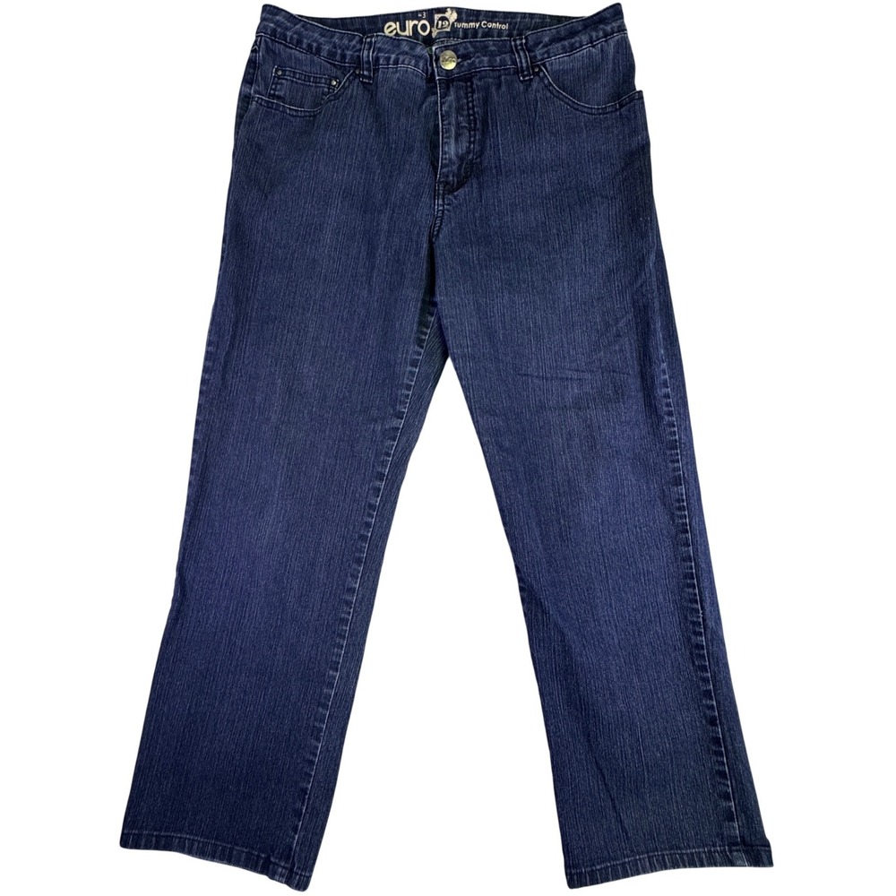 Euro Jeans Women's Size 12 Tummy Control Dark Wash Straight Leg Blue Slimming